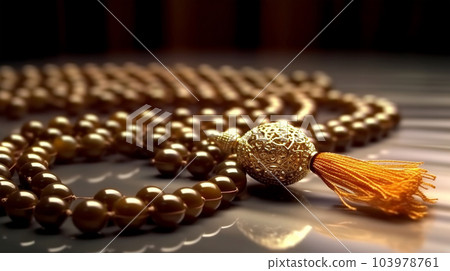 Beautiful rosary on dark background, for banners, articles, ads, Ramadan, prayer 103978761