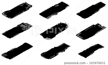 Set of Isometric silhouettes rectangular design elements in tech style isolated on white. Tech plates with copy space. Clipart. 103978831