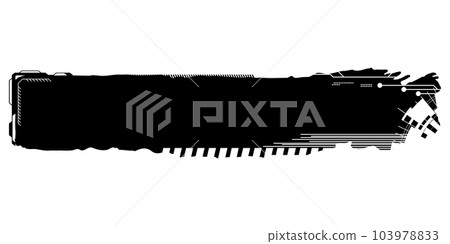 Rectangular design element silhouette in tech style isolated on white. Long tech plate with copy space. Clipart. Rectangular design element silhouette in tech style isolated on white. Long tech plate with copy space. Clipart. 103978833