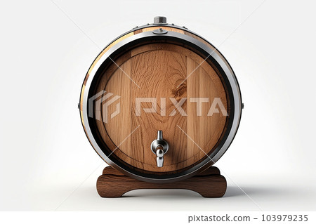 Wooden whiskey barrel on a white background. Generative AI 103979235