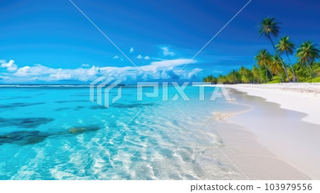 Tropical paradise beach with white sand and crystal clear blue water. Travel tourism. 103979556
