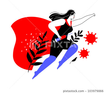 Superhero with vaccine - colorful flat design style illustration 103979866