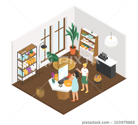 Cosmetics shop - modern vector colorful isometric illustration 103979868