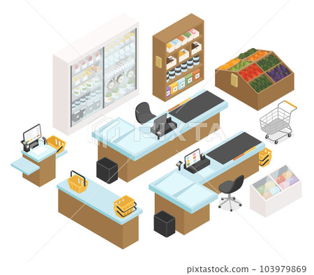 Grocery shop - modern colorful vector isometric object set 103979869