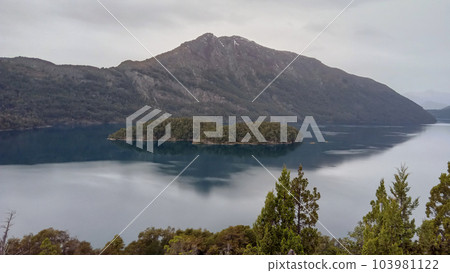 panoramic view of lakes and mountains in Bariloche, Argentine 103981122