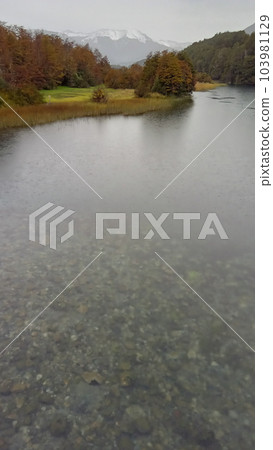 beautiful crystalline river in Argentine patagonia, during autumn 103981129