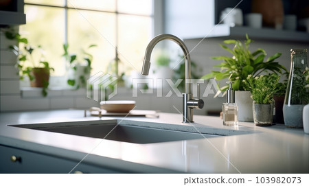 White Pedestal Sink with Cream and Black Wallpaper - Cottage - Bathroom