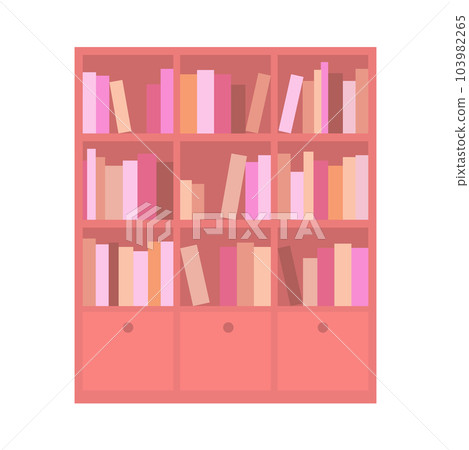 Cartoon wooden bookcases with shelves and books 103982265