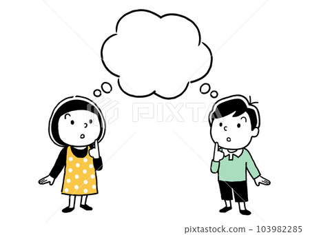 矢量插圖素材:思考,思考的男孩女孩,兒童 矢量插圖素材:思考,思考的男孩女孩,兒童 103982285