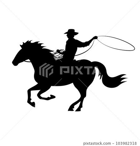 Cowboy man in a hat rides a horse Cowboy man in a hat rides a horse 103982318