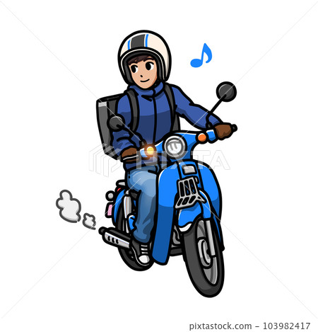 Illustration of a man doing food delivery on a small bike Illustration of a man doing food delivery on a small bike 103982417