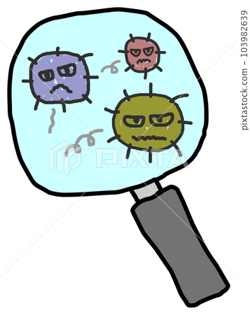 用放大鏡放大和研究細菌和細菌的插圖 用放大鏡放大和研究細菌和細菌的插圖 103982639