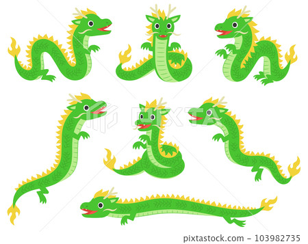 Green dragon character illustration set 103982735