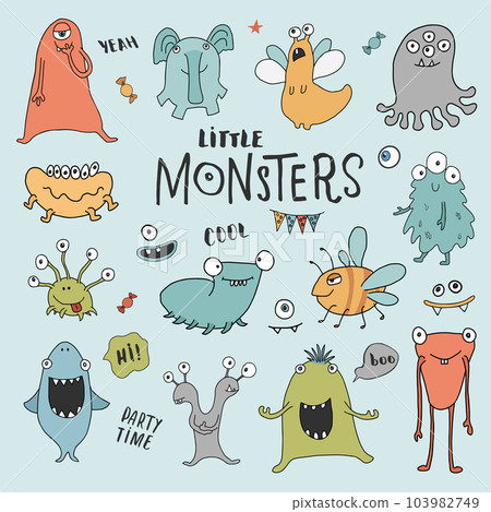 Cute monsters set. Cartoon monsters collection. Vector illustration Cute monsters set. Cartoon monsters collection. Vector illustration 103982749