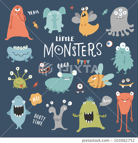 Cute monsters set. Cartoon monsters collection. Vector illustration 103982752