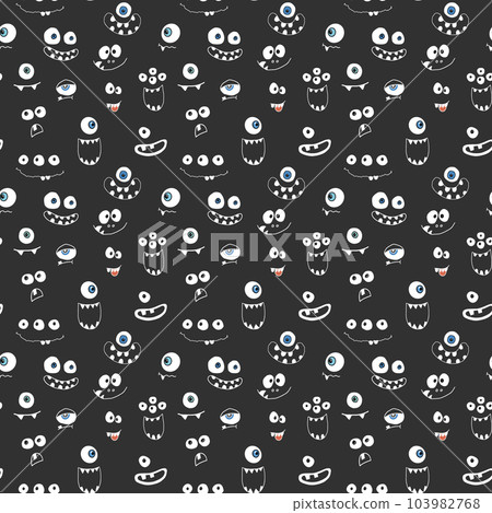 Cute monster faces seamless pattern. Cartoon monsters background. Vector illustration Cute monster faces seamless pattern. Cartoon monsters background. Vector illustration 103982768