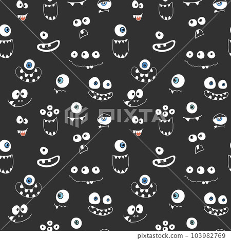 Cute monster faces seamless pattern. Cartoon monsters background. Vector illustration Cute monster faces seamless pattern. Cartoon monsters background. Vector illustration 103982769