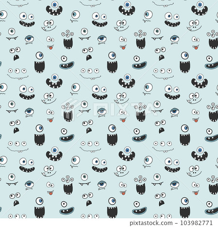 Cute monster faces seamless pattern. Cartoon monsters background. Vector illustration Cute monster faces seamless pattern. Cartoon monsters background. Vector illustration 103982771