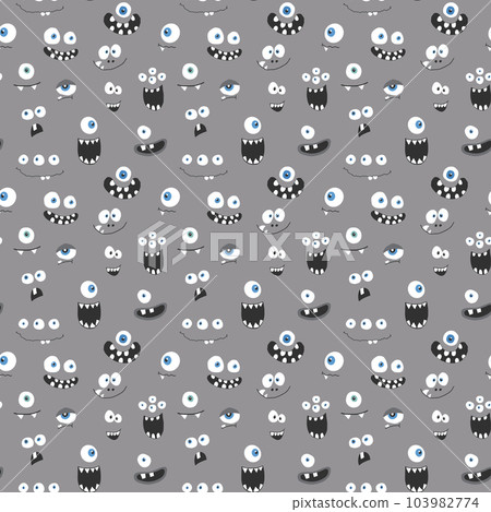 Cute monster faces seamless pattern. Cartoon monsters background. Vector illustration 103982774