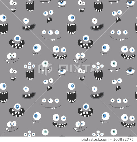 Cute monster faces seamless pattern. Cartoon monsters background. Vector illustration 103982775