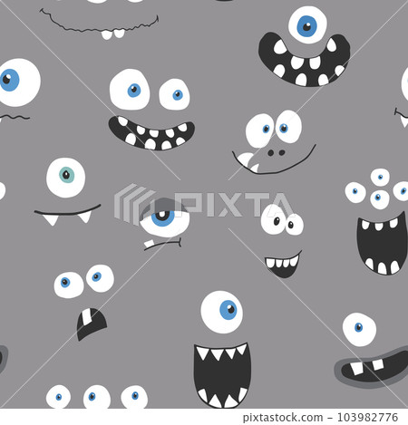 Cute monster faces seamless pattern. Cartoon monsters background. Vector illustration Cute monster faces seamless pattern. Cartoon monsters background. Vector illustration 103982776
