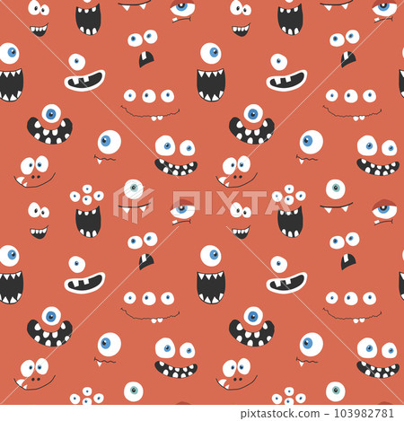 Cute monster faces seamless pattern. Cartoon monsters background. Vector illustration Cute monster faces seamless pattern. Cartoon monsters background. Vector illustration 103982781