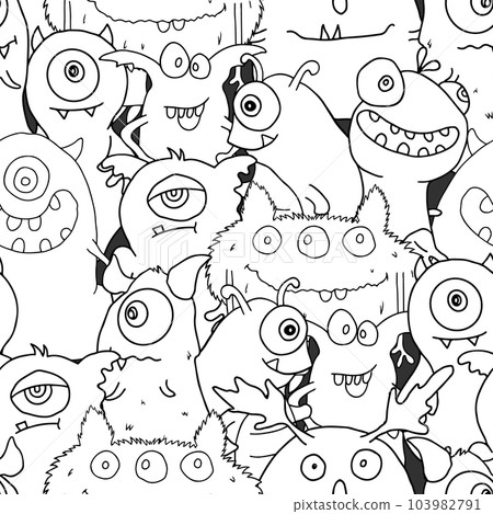 Cute monsters seamless pattern. Cartoon monsters background. Vector illustration Cute monsters seamless pattern. Cartoon monsters background. Vector illustration 103982791