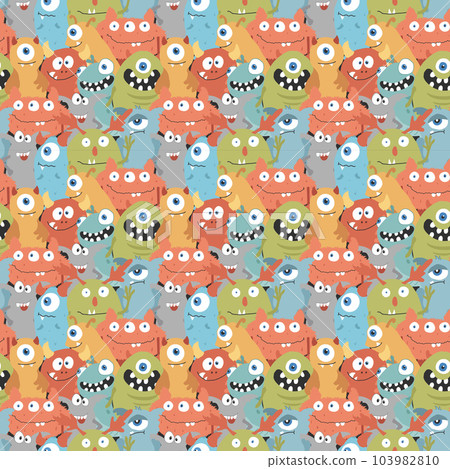 Cute monsters seamless pattern. Cartoon monsters background. Vector illustration 103982810