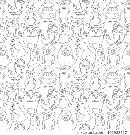 Cute monsters seamless pattern. Cartoon monsters background. Vector illustration 103982817