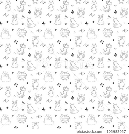 Cute monsters seamless pattern. Cartoon monsters background. Vector illustration 103982937