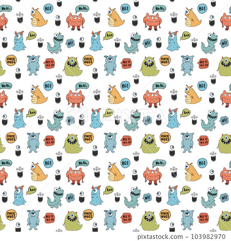 Cute Monsters Seamless Pattern. Cartoon... - Stock Illustration ...