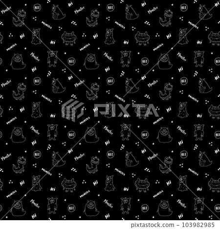 Cute monsters seamless pattern. Cartoon monsters background. Vector illustration 103982985