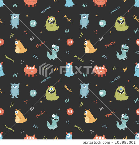 Cute monsters seamless pattern. Cartoon monsters background. Vector illustration 103983001