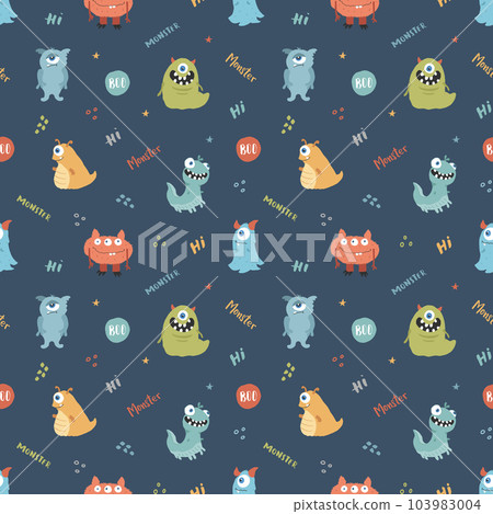Cute monsters seamless pattern. Cartoon monsters background. Vector illustration 103983004