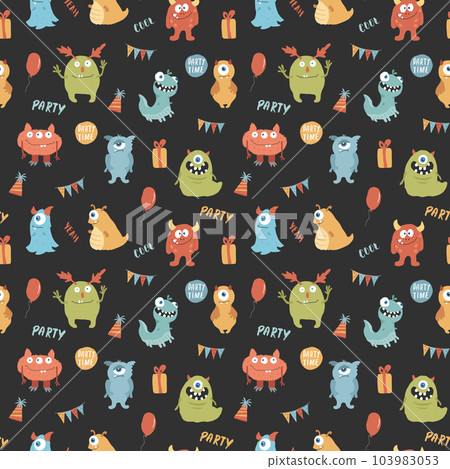 Cute monsters seamless pattern. Cartoon monsters background. Vector illustration 103983053