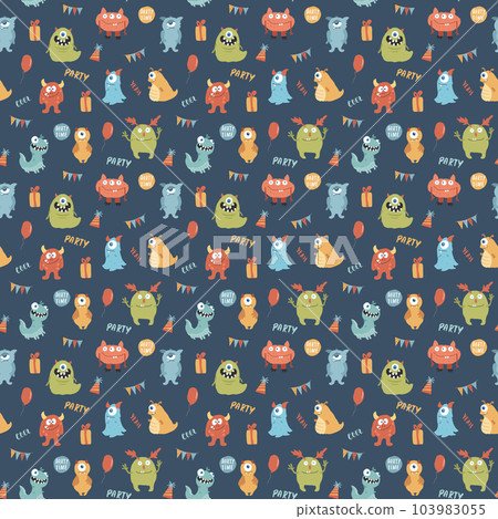 Cute monsters seamless pattern. Cartoon monsters background. Vector illustration 103983055