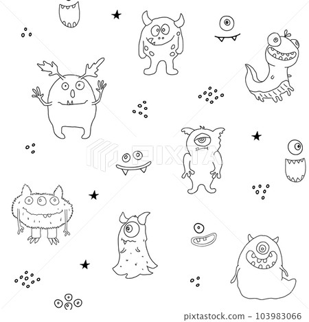 Cute monsters seamless pattern. Cartoon monsters background. Vector illustration Cute monsters seamless pattern. Cartoon monsters background. Vector illustration 103983066