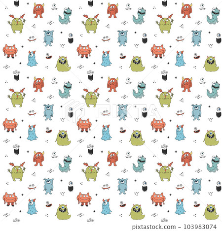 Cute monsters seamless pattern. Cartoon monsters background. Vector illustration Cute monsters seamless pattern. Cartoon monsters background. Vector illustration 103983074