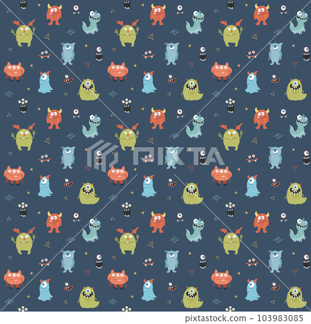 Cute monsters seamless pattern. Cartoon monsters background. Vector illustration Cute monsters seamless pattern. Cartoon monsters background. Vector illustration 103983085