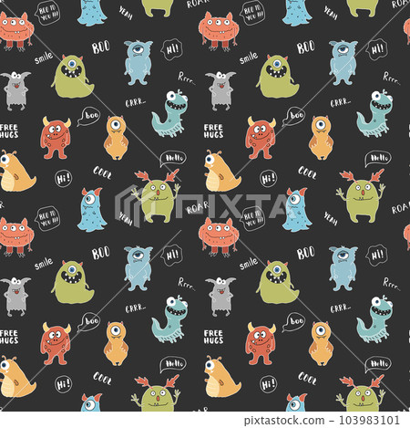 Cute Monsters Seamless Pattern. Cartoon... - Stock Illustration ...