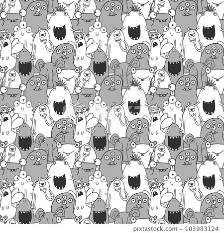 Cute monsters seamless pattern. Cartoon monsters background. Vector illustration Cute monsters seamless pattern. Cartoon monsters background. Vector illustration 103983124