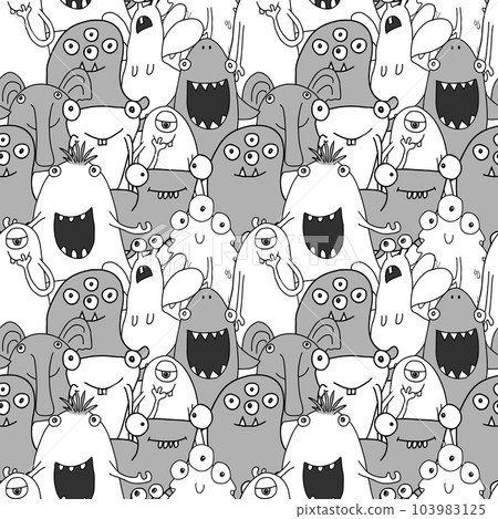 Cute monsters seamless pattern. Cartoon monsters background. Vector illustration 103983125