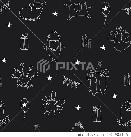 Cute monsters seamless pattern. Cartoon monsters background. Vector illustration Cute monsters seamless pattern. Cartoon monsters background. Vector illustration 103983135