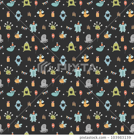 Cute monsters seamless pattern. Cartoon monsters background. Vector illustration 103983139
