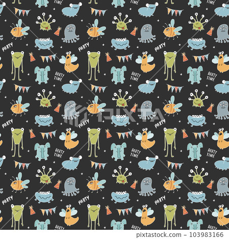 Cute monsters seamless pattern. Cartoon monsters background. Vector illustration Cute monsters seamless pattern. Cartoon monsters background. Vector illustration 103983166