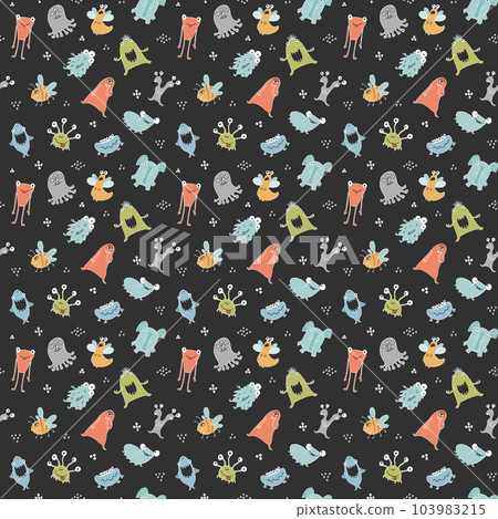 Cute monsters seamless pattern. Cartoon monsters background. Vector illustration 103983215