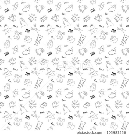 Cute monsters seamless pattern. Cartoon monsters background. Vector illustration Cute monsters seamless pattern. Cartoon monsters background. Vector illustration 103983236