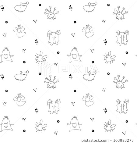 Cute monsters seamless pattern. Cartoon monsters background. Vector illustration 103983273