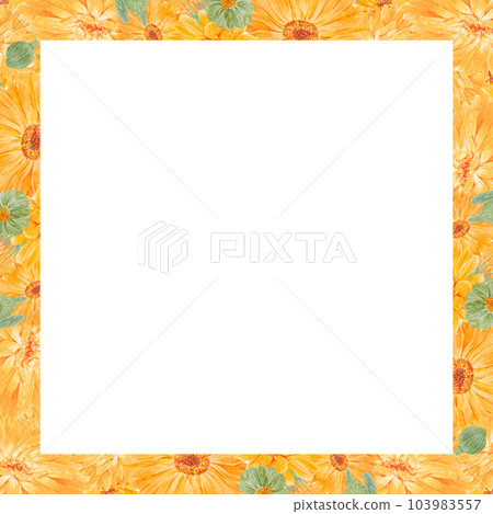 Frame of orange calendula officinalis. Watercolor hand drawn illustration. Botanical painting for labels, eco goods, textiles, natural herbal medicine, healthy tea, cosmetics and homeopatic remedies. 103983557