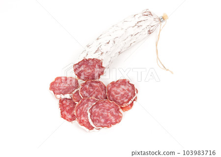 slices of salami isolated on a white 103983716